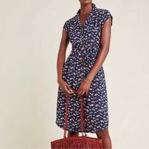 Anthropologie Maeve Catherine button up tie dress umbrella print